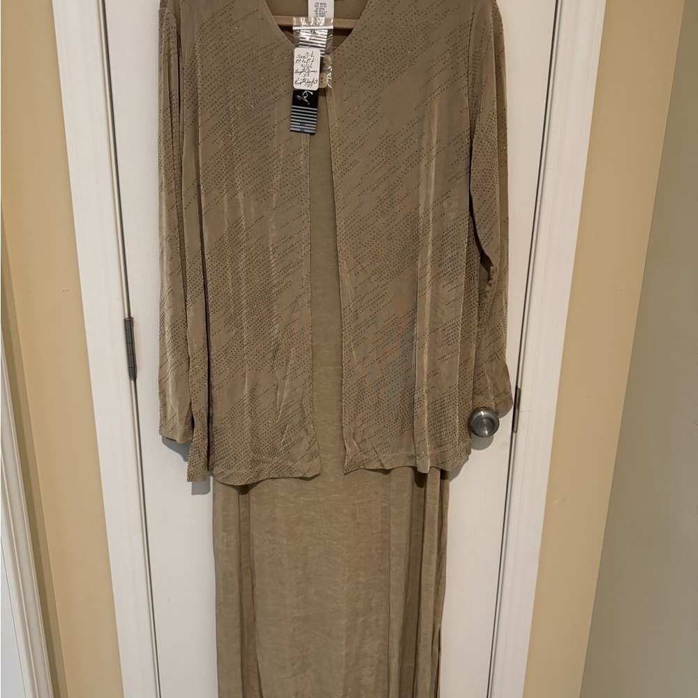 Slinky Brand Tan Two-Piece Dress and Jacket Set
